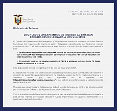 LINEAMIENTOS DE INGRESO AL ECUADOR CONTINENTAL E INSULAR POR VÍA AÉREA